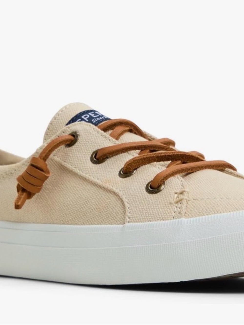 Sperry Crest Vibe Beige Canvas Sneaker with Brown Laces